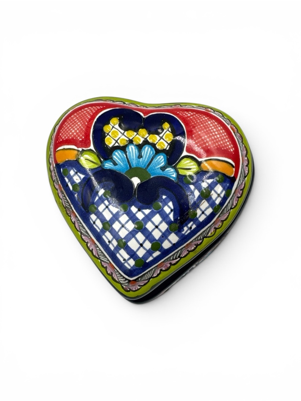 Vintage Arte Talavera Puebla Mexico Heart Trinket Box Hand Painted Lead Free - Picture 2 of 6